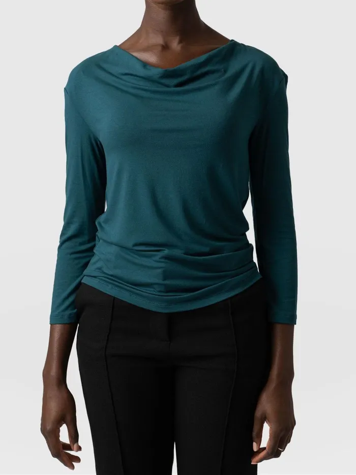Cowl Neck Tee Long Sleeve 8211 Deep Green Deep Green Women Saint And Sofia TShirts and Tanks