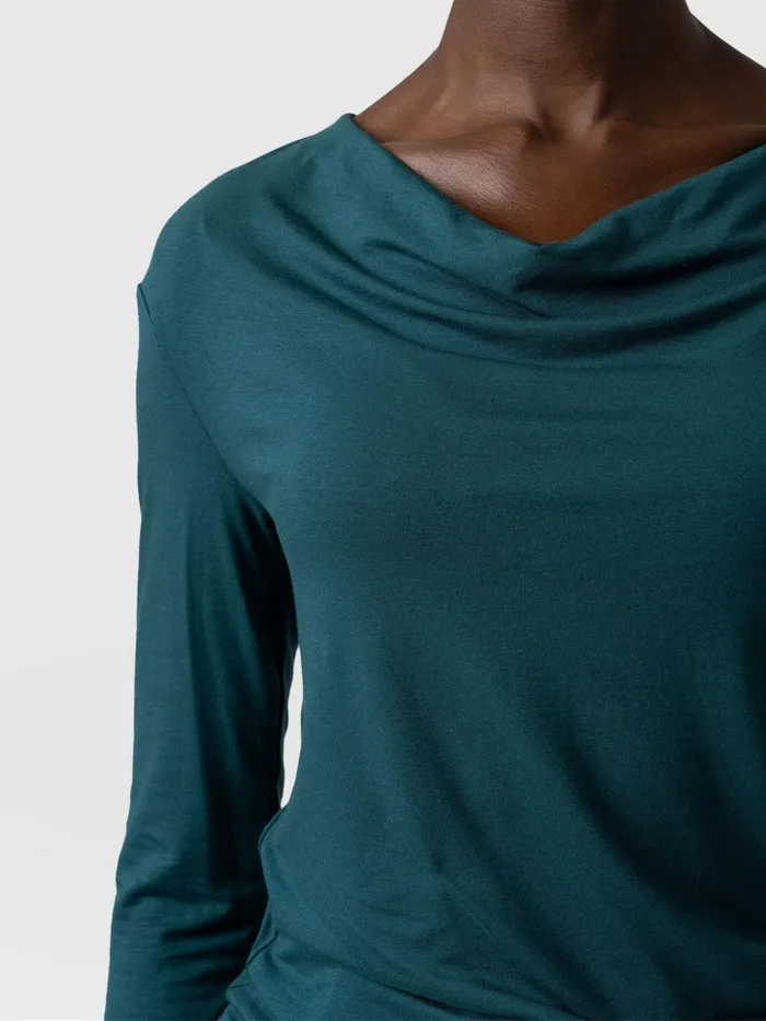Cowl Neck Tee Long Sleeve 8211 Deep Green Deep Green Women Saint And Sofia TShirts and Tanks