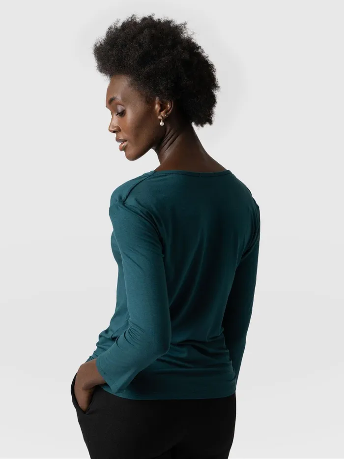 Cowl Neck Tee Long Sleeve 8211 Deep Green Deep Green Women Saint And Sofia TShirts and Tanks