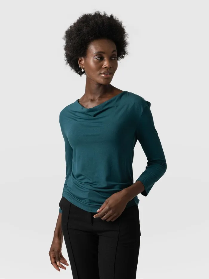 Cowl Neck Tee Long Sleeve 8211 Deep Green Deep Green Women Saint And Sofia TShirts and Tanks