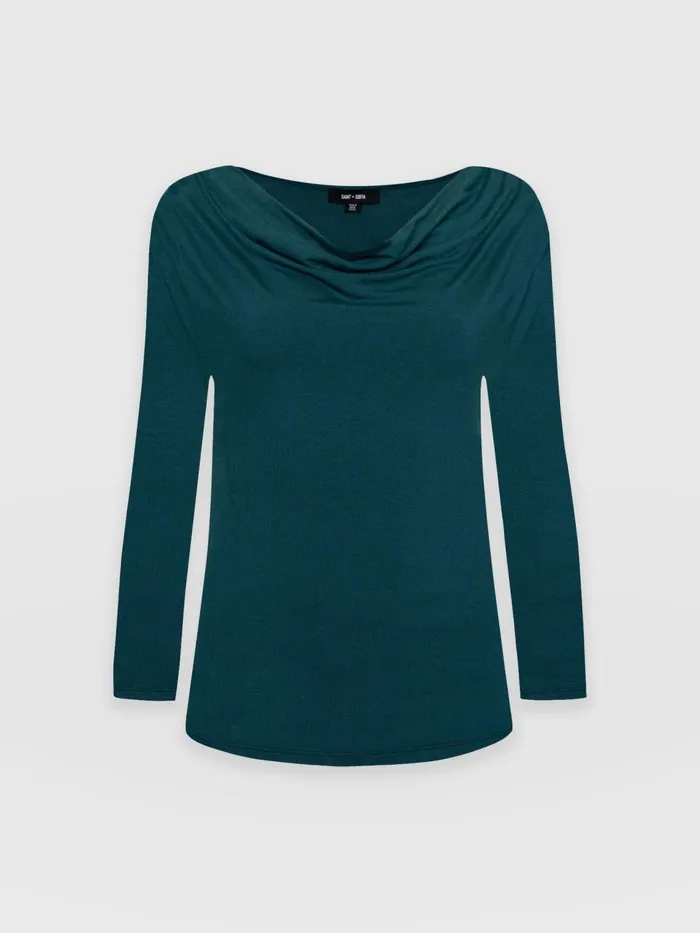Cowl Neck Tee Long Sleeve 8211 Deep Green Deep Green Women Saint And Sofia TShirts and Tanks