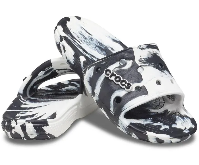 Crocs Sandals Classic Crocs Marbled Slide White Black 8211 WomenMen