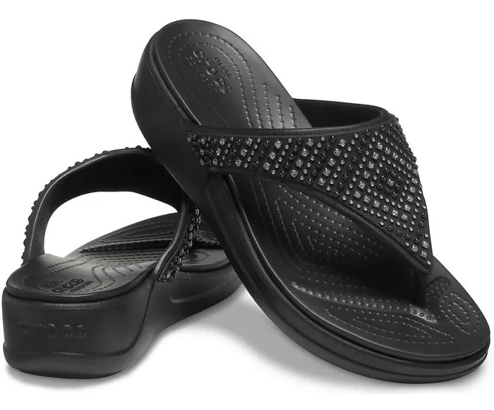 Crocs Sandals Crocs Monterey Shimmer Wedge Flip Black 8211 Women