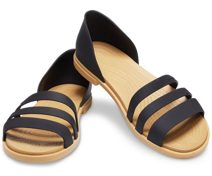 Crocs Sandals Crocs Tulum Open Flat Black Tan 8211 Women