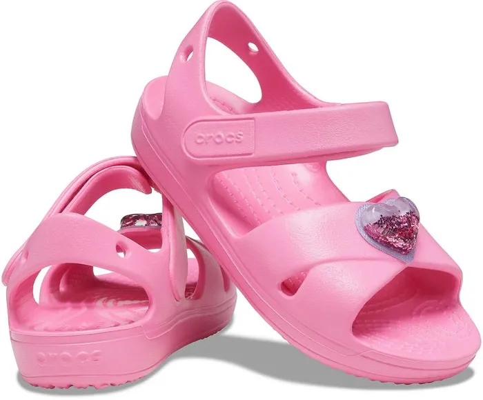 Crocs Sandals Kids039 Classic CrossStrap Charm Sandal Pink Lemonade 8211 Girls