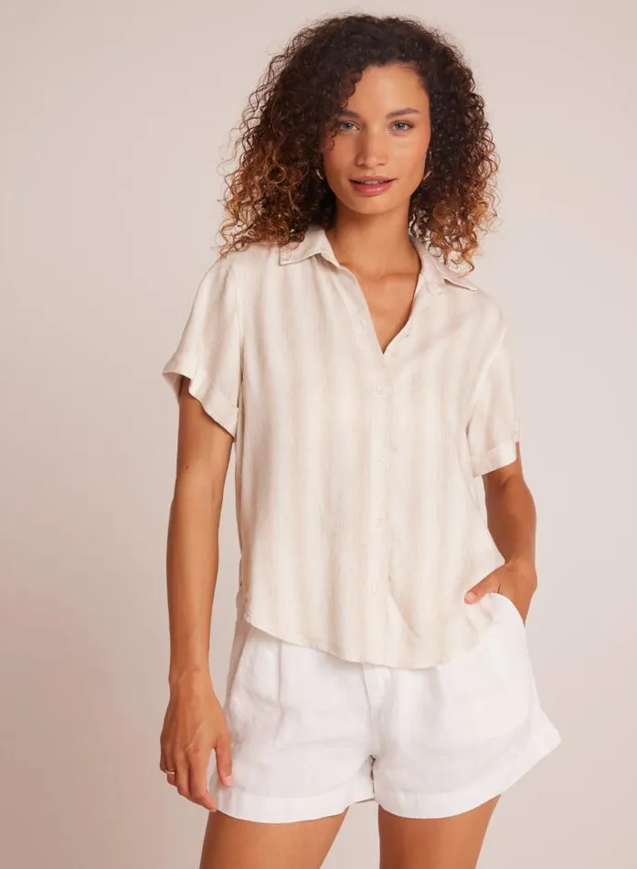 Cuffed Short Sleeve Shirt 8211 Playa Sand Stripe Women Bella Dahl Button Down