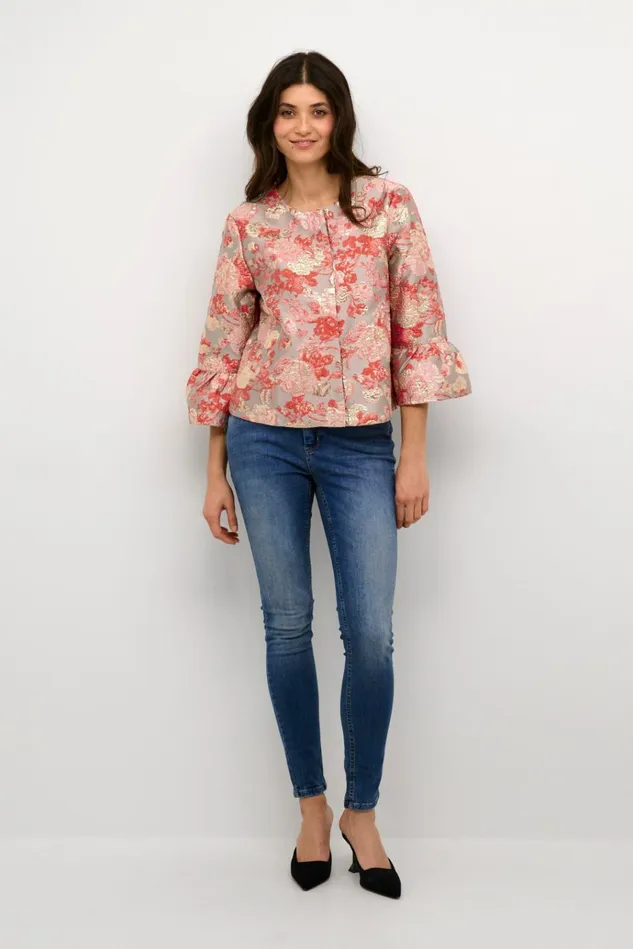CULTURE Jackets and Coats CUbanjo Jacket With Bell Sleeves Red Floral 8211 Women