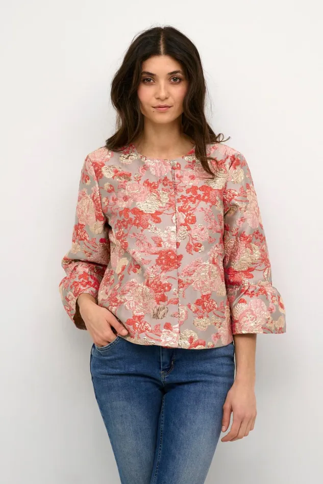 CULTURE Jackets and Coats CUbanjo Jacket With Bell Sleeves Red Floral 8211 Women