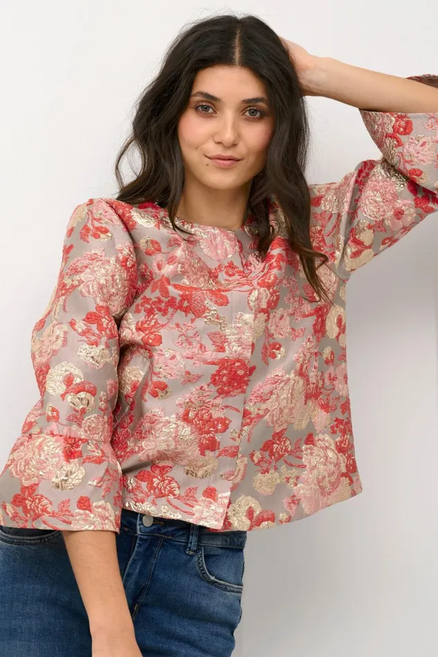 CULTURE Jackets and Coats CUbanjo Jacket With Bell Sleeves Red Floral 8211 Women