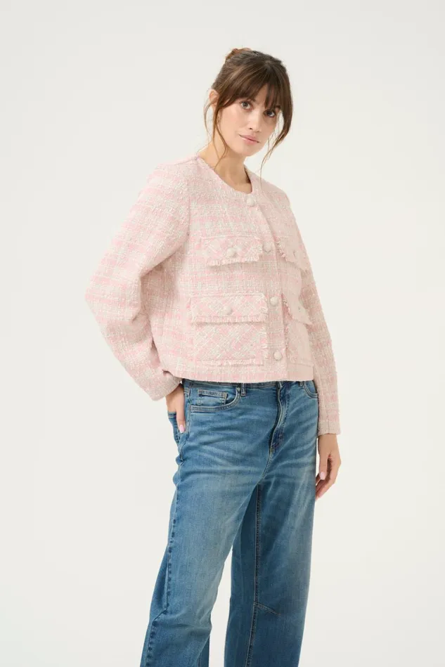 CULTURE Jackets and Coats CUcoca Boucl Jacket Pinkwhite Check 8211 Women