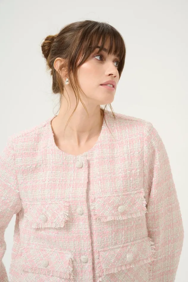 CULTURE Jackets and Coats CUcoca Boucl Jacket Pinkwhite Check 8211 Women