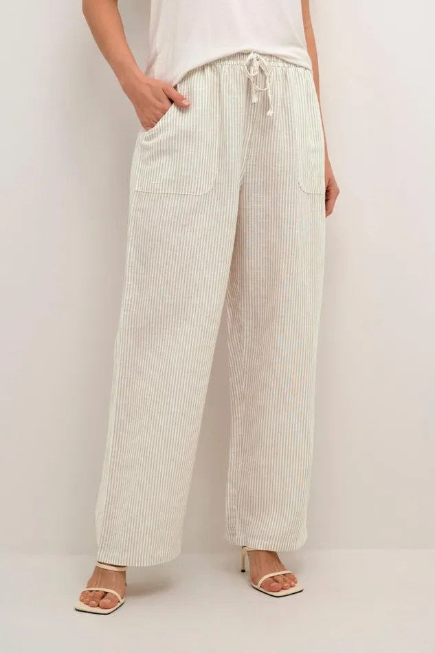 CULTURE Pants CUazemina Linen Trousers Sandwhite Stripe 8211 Women