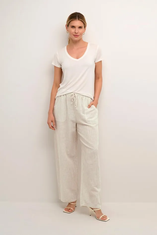 CULTURE Pants CUazemina Linen Trousers Sandwhite Stripe 8211 Women