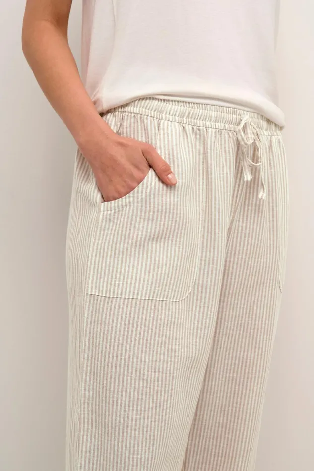 CULTURE Pants CUazemina Linen Trousers Sandwhite Stripe 8211 Women