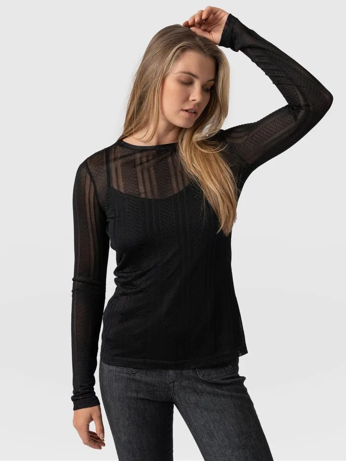 Demi Lace Long Sleeve Tee 8211 Black Black Women Saint And Sofia TShirts and Tanks
