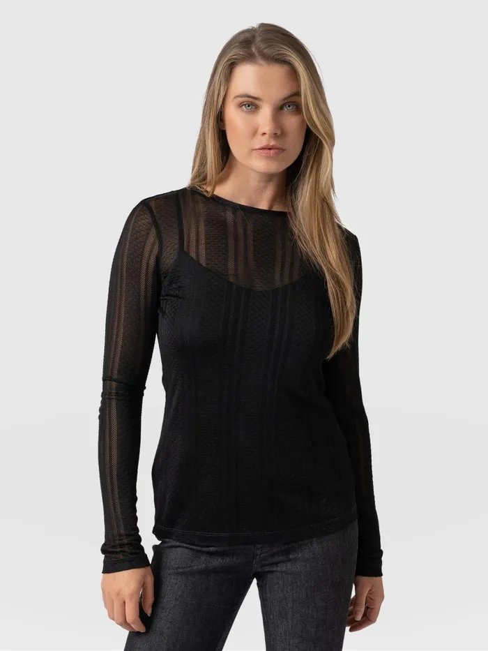 Demi Lace Long Sleeve Tee 8211 Black Black Women Saint And Sofia TShirts and Tanks