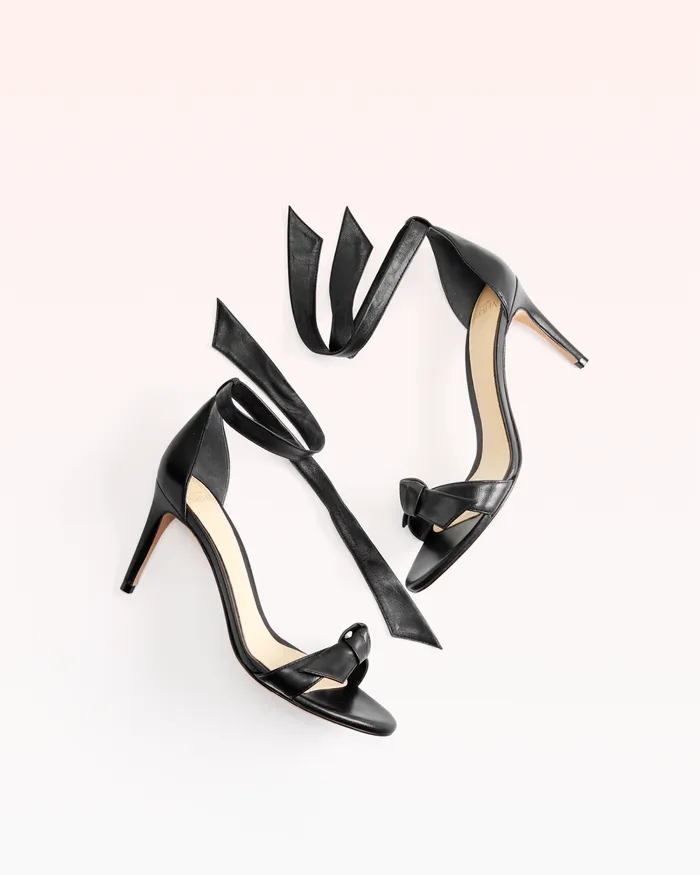 Designer Sandals For 8211 Clarita Bow Tie Mid Heel Sandal In Nappa Leather Alexandre Birman Black Women Alexandre Birman Sandals