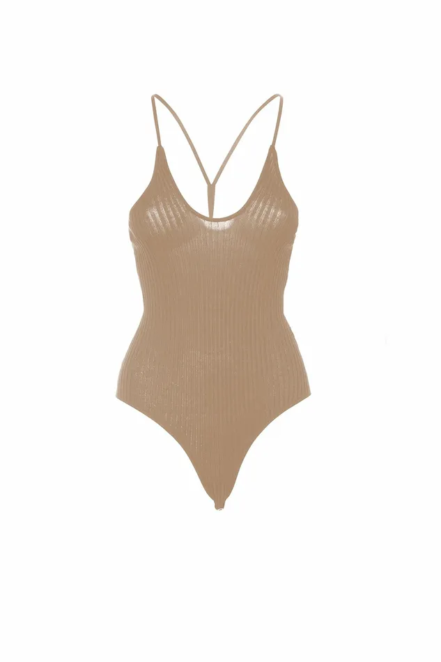 DODO BAR OR Bodysuits Lollie V Knit Bodysuit Beige 8211 Women