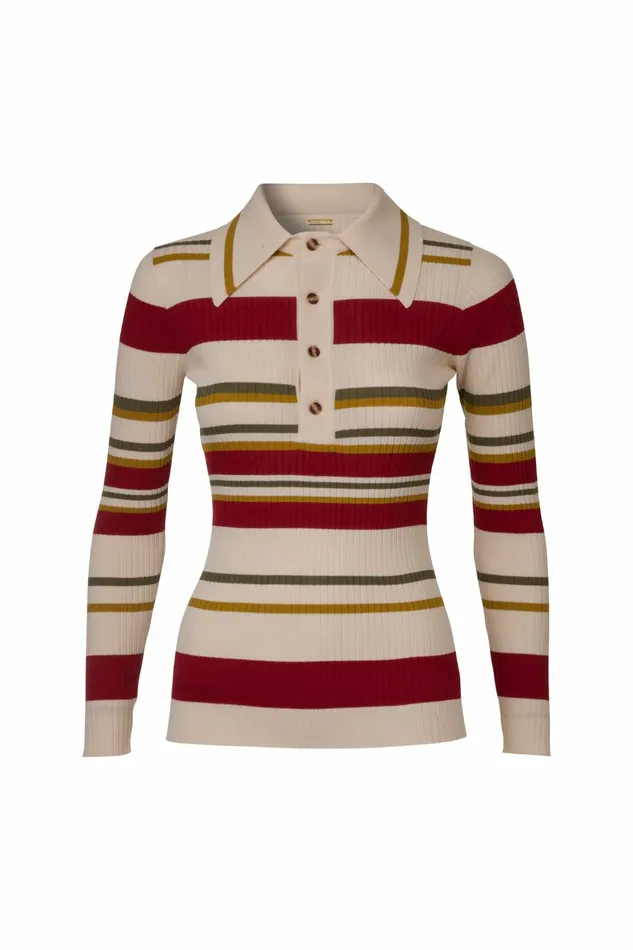 DODO BAR OR Knitwear Penny Knit Shirt Cream Bordo Combo 5 8211 Women