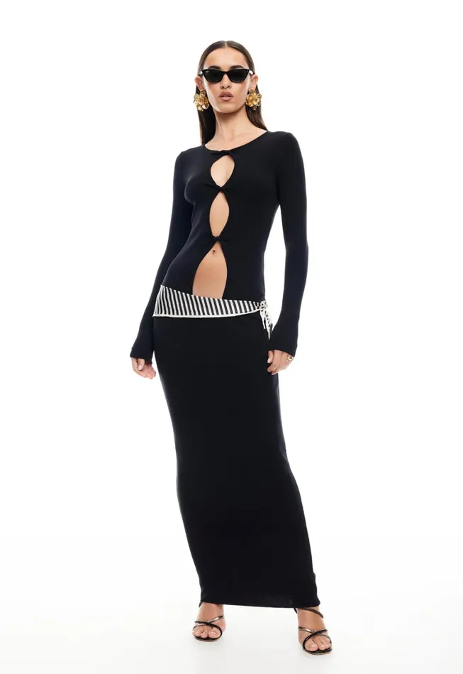 Dresses Women Lioness Fashion HOMECOMING LONG SLEEVE MAXI DRESS Onyx