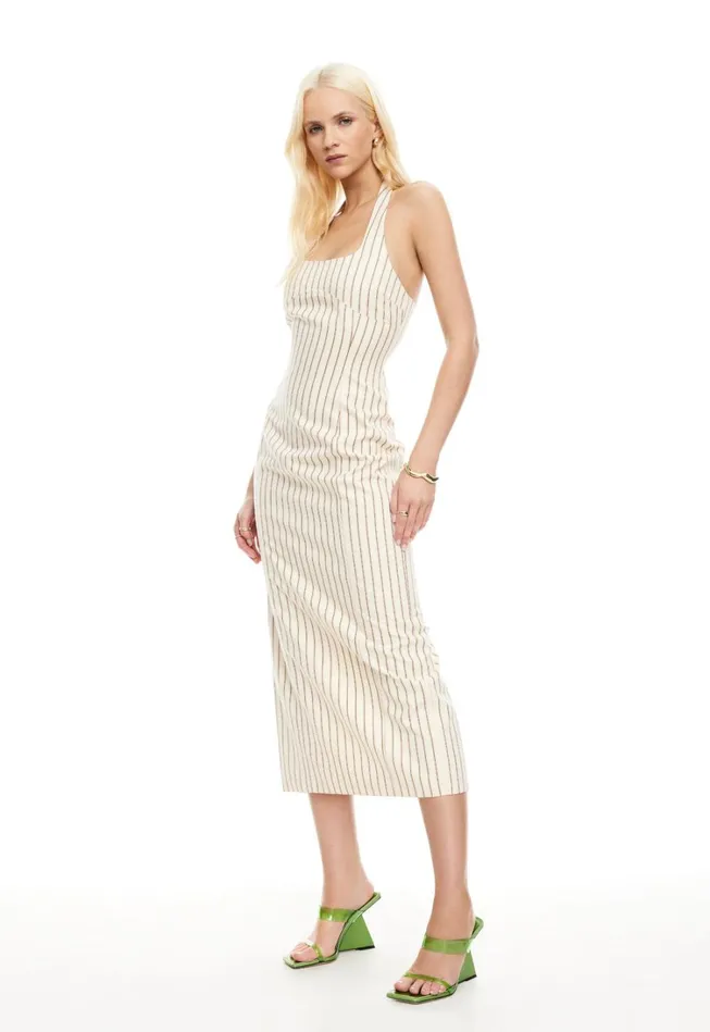 Dresses Women Lioness Fashion LES DEUX MIDI DRESS Cream Stripe Dresses Women Lioness Fashion LES DEUX MIDI DRESS Cream Stripe