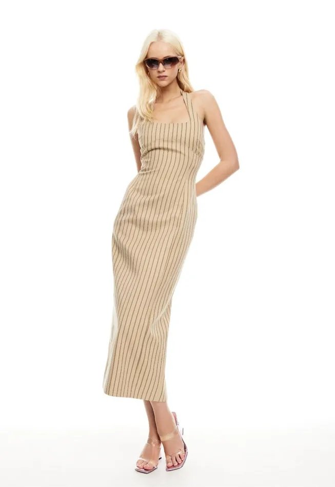 Dresses Women Lioness Fashion LES DEUX MIDI DRESS Stone Stripe Dresses Women Lioness Fashion LES DEUX MIDI DRESS Stone Stripe