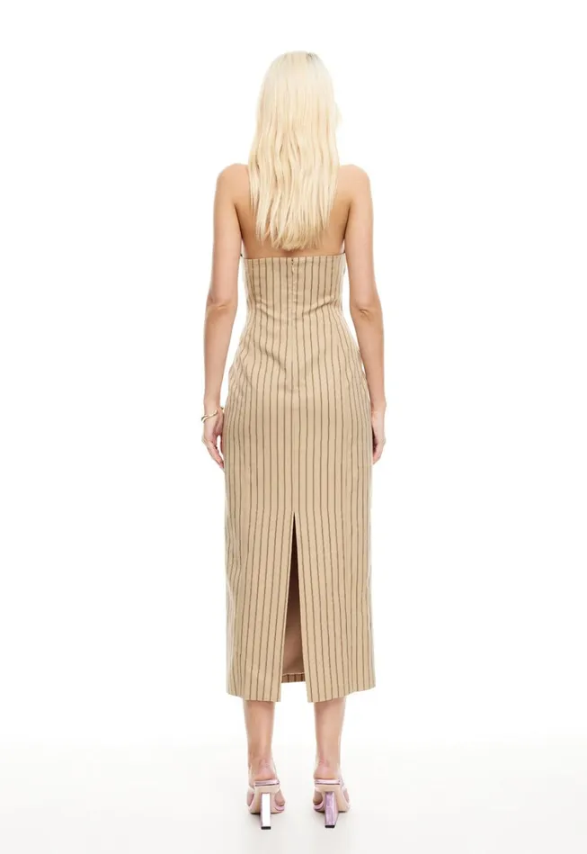 Dresses Women Lioness Fashion LES DEUX MIDI DRESS Stone Stripe Dresses Women Lioness Fashion LES DEUX MIDI DRESS Stone Stripe