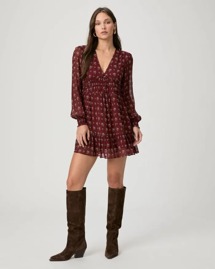 Dresses Women PAIGE Brasserie Dress 8211 Oxblood Multi Silk