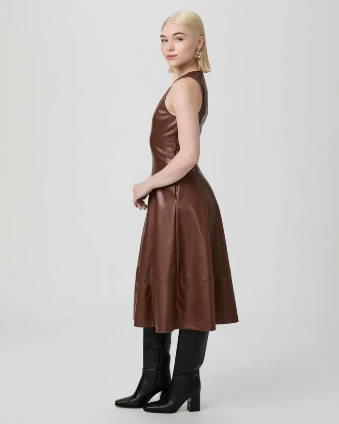 Dresses Women PAIGE Fiorella Petite Dress 8211 French Press Faux Leather