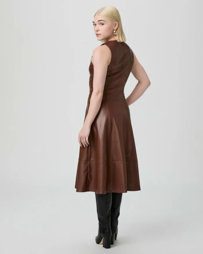 Dresses Women PAIGE Fiorella Petite Dress 8211 French Press Faux Leather