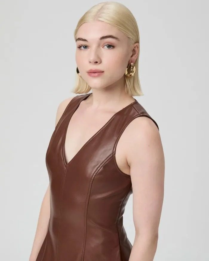 Dresses Women PAIGE Fiorella Petite Dress 8211 French Press Faux Leather
