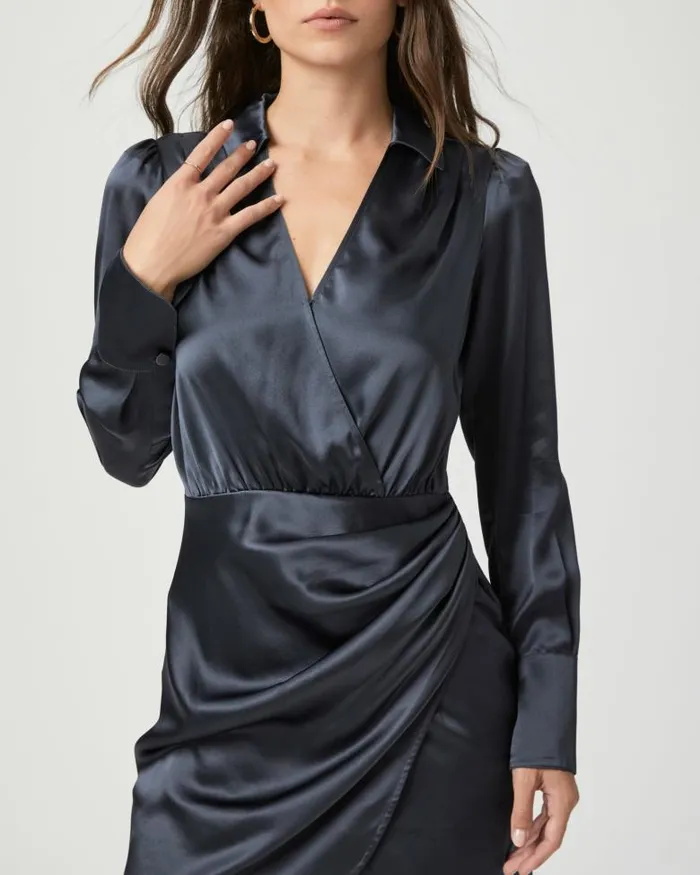 Dresses Women PAIGE Nyla Dress 8211 Calico Blue Silk Satin Dresses Women PAIGE Nyla Dress 8211 Calico Blue Silk Satin