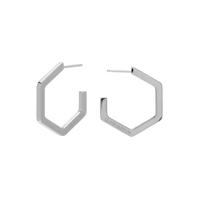 Earrings Women Olivia Burton Honeycomb Silver Tone Large Hoop Earrings