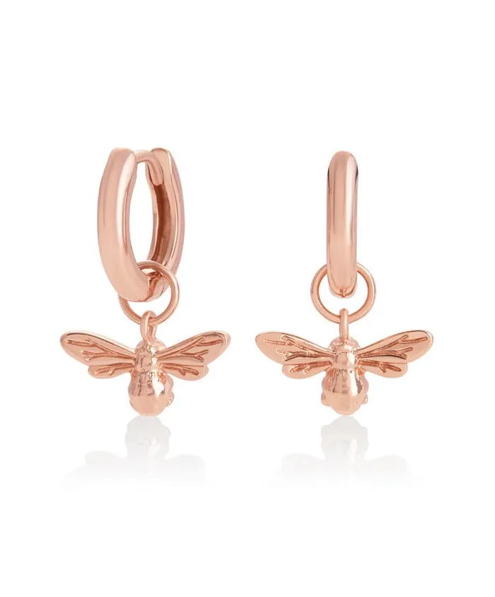 Earrings Women Olivia Burton Rose Gold Bee Huggie Hoops