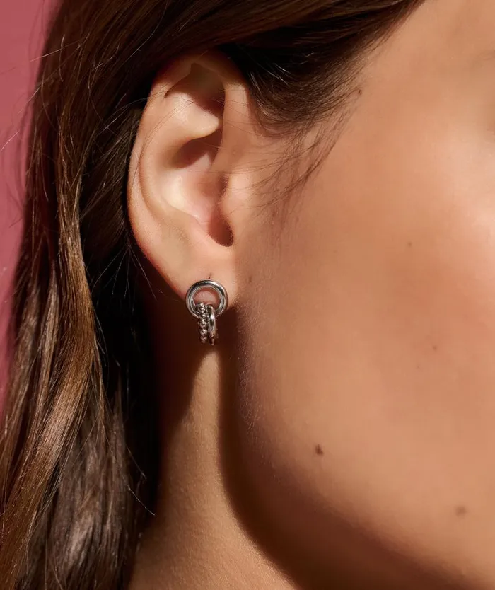 Earrings Women Olivia Burton Vintage Bead Silver Interlinked Circle Earrings