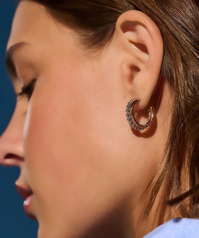Earrings Women Olivia Burton Vintage Bead Two Tone Silver and Rose Gold Earrings