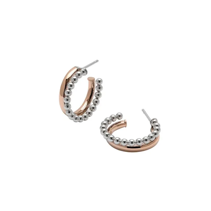 Earrings Women Olivia Burton Vintage Bead Two Tone Silver and Rose Gold Earrings