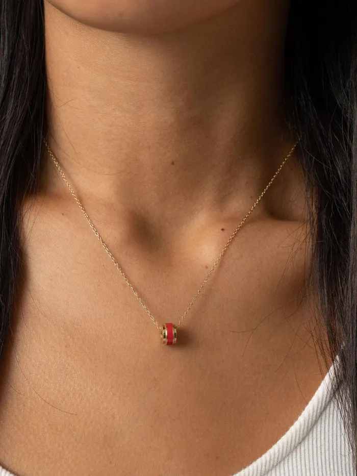 Enamel Stripe Charm Necklace 8211 GoldRed Goldred Women Saint And Sofia Necklaces