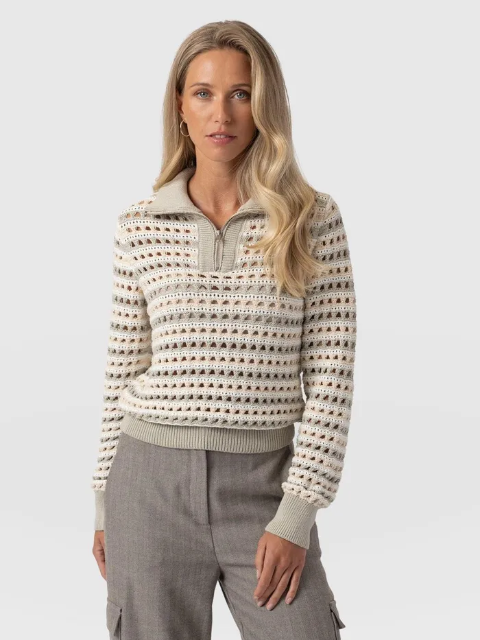 Ester Quarter Zip Knit 8211 Beige Beige Women Saint And Sofia Knitwear