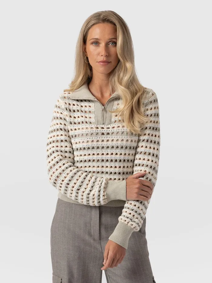 Ester Quarter Zip Knit 8211 Beige Beige Women Saint And Sofia Knitwear