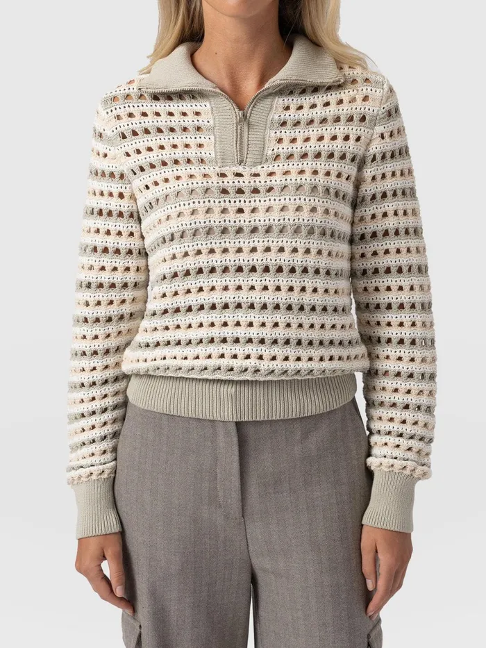 Ester Quarter Zip Knit 8211 Beige Beige Women Saint And Sofia Knitwear