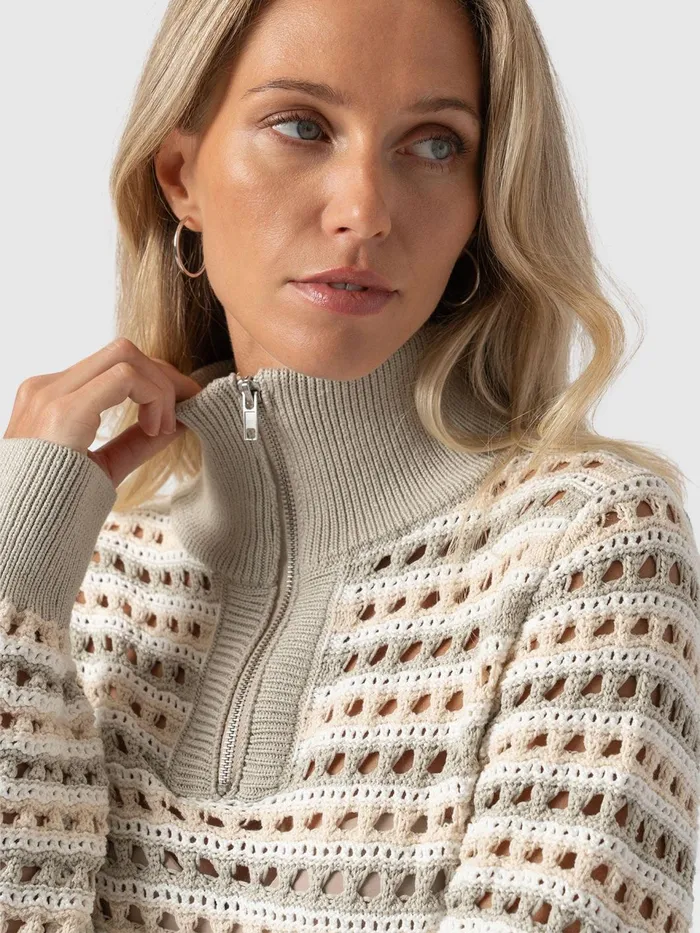 Ester Quarter Zip Knit 8211 Beige Beige Women Saint And Sofia Knitwear