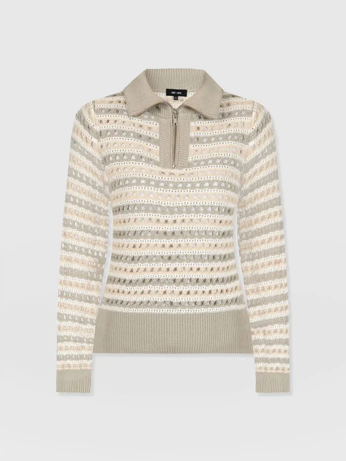 Ester Quarter Zip Knit 8211 Beige Beige Women Saint And Sofia Knitwear