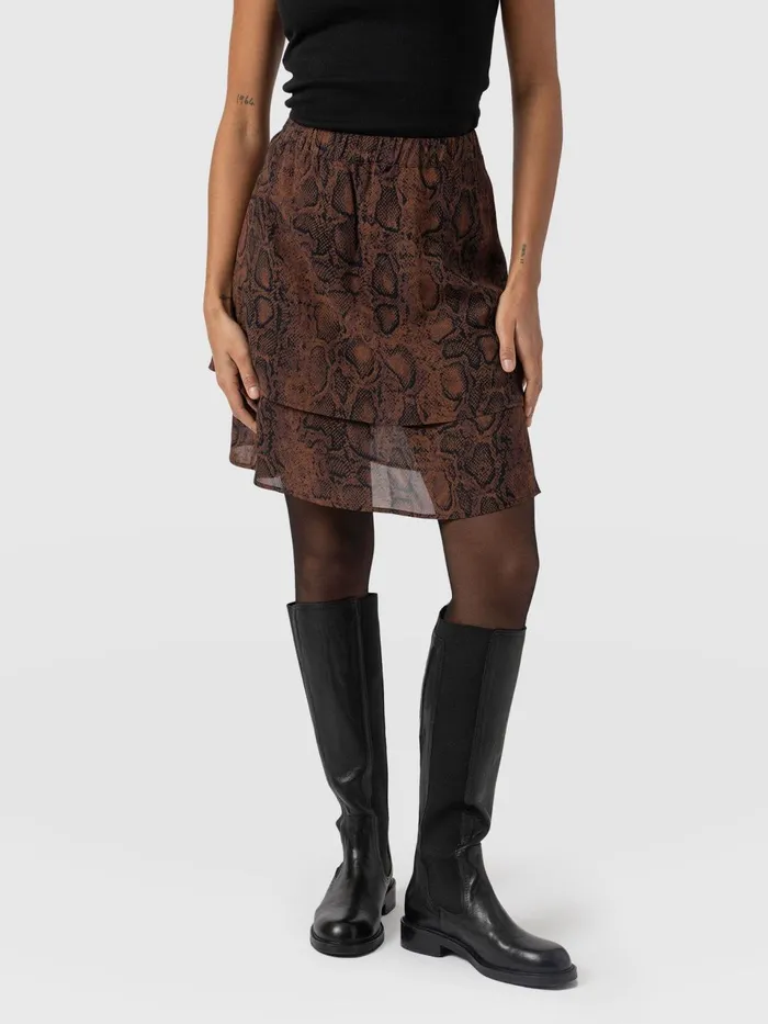 Etta Mini Layered Skirt 8211 Brown Snake Brown Snake Women Saint And Sofia Skirts