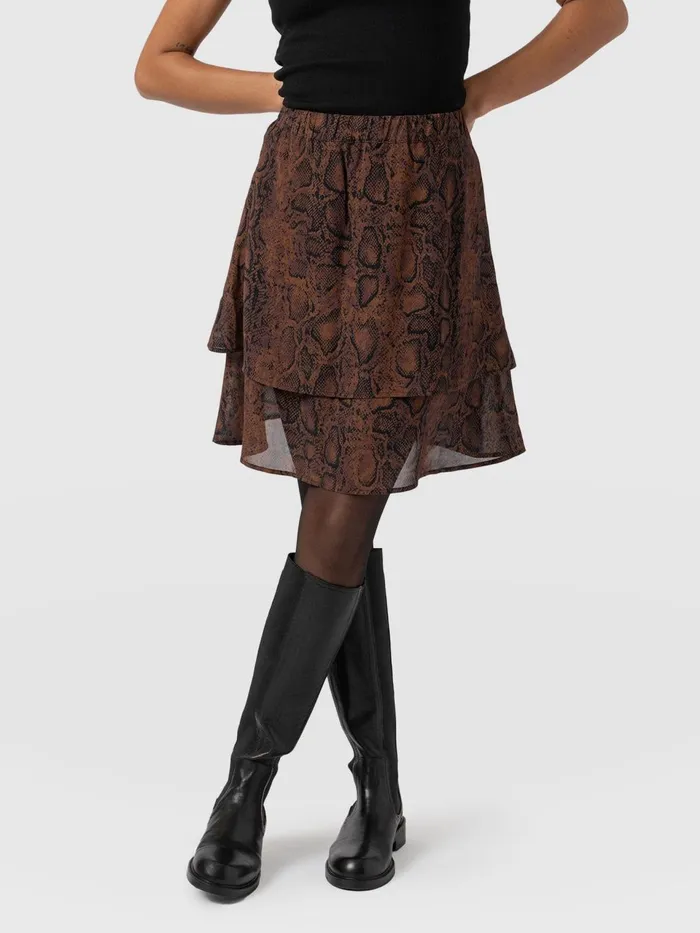 Etta Mini Layered Skirt 8211 Brown Snake Brown Snake Women Saint And Sofia Skirts