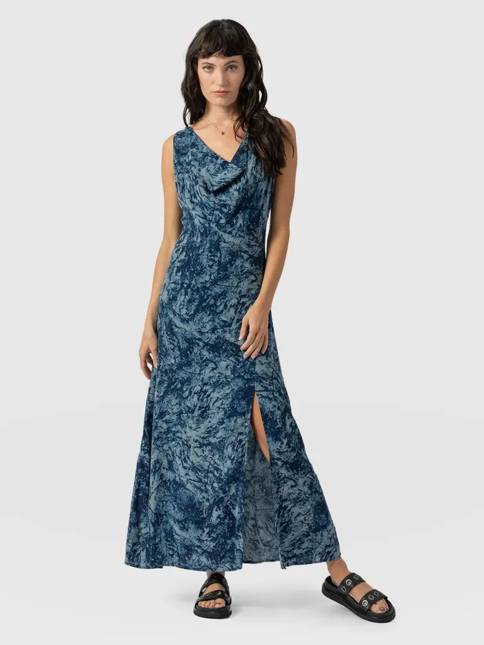 Faye Cowl Neck Dress 8211 Blue Marble Blue Marble Women Saint And Sofia Dresses