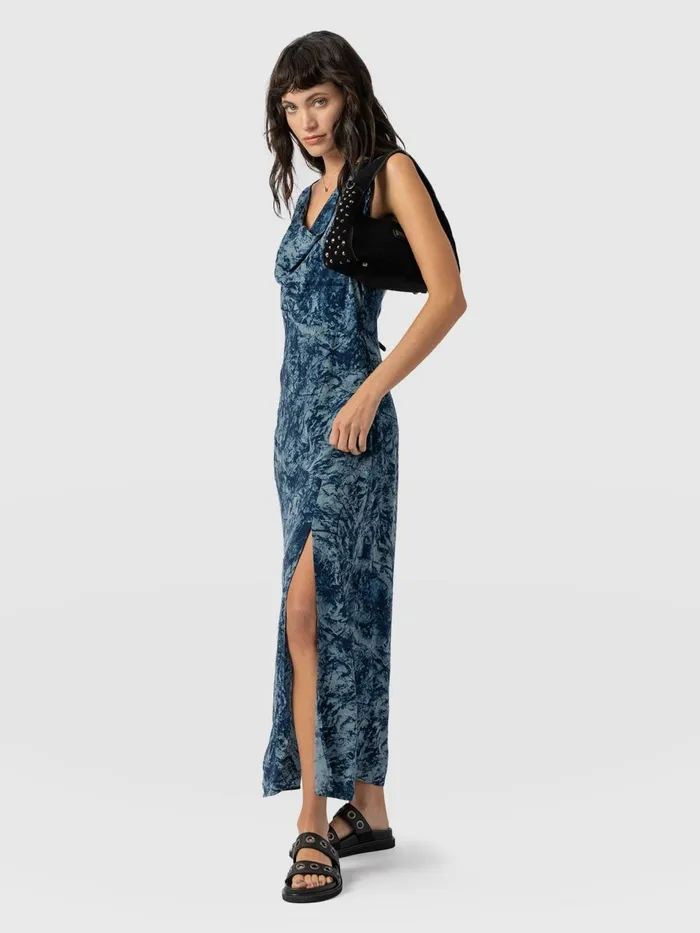 Faye Cowl Neck Dress 8211 Blue Marble Blue Marble Women Saint And Sofia Dresses