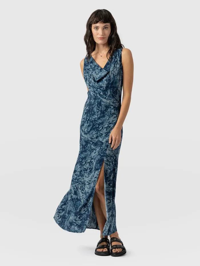 Faye Cowl Neck Dress 8211 Blue Marble Blue Marble Women Saint And Sofia Dresses