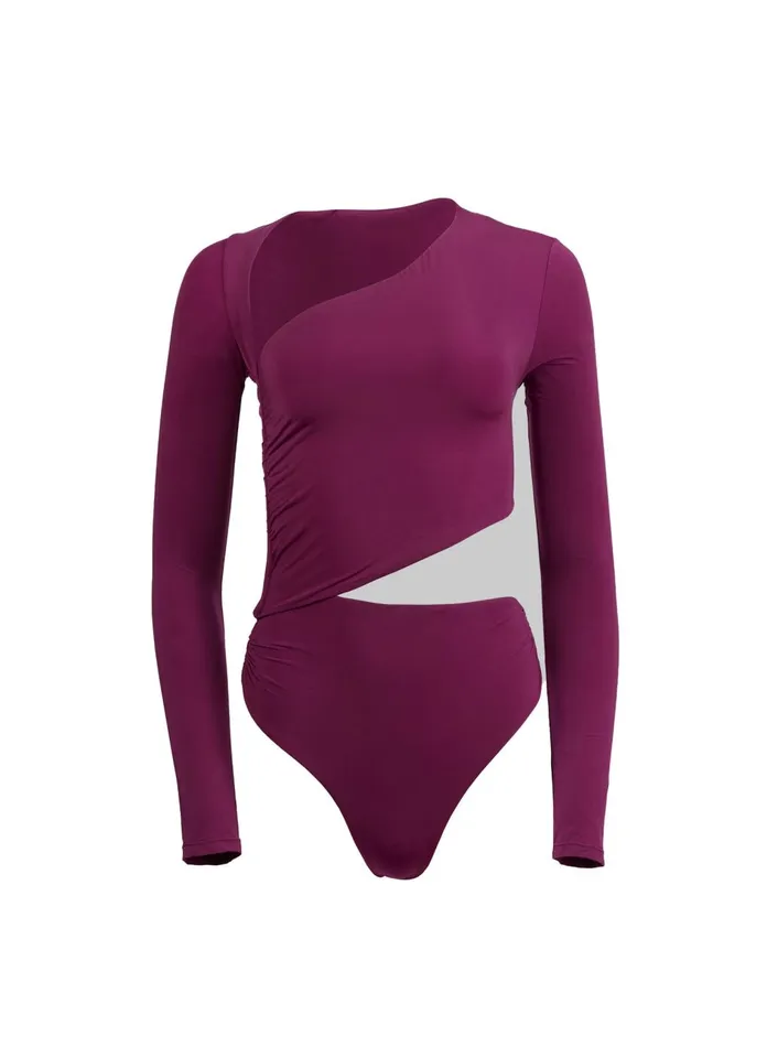 Fleur Du Mal Bodysuits Women Asymmetric Wrap Bodysuit Malbec Fleur Du Mal Bodysuits Women Asymmetric Wrap Bodysuit Malbec