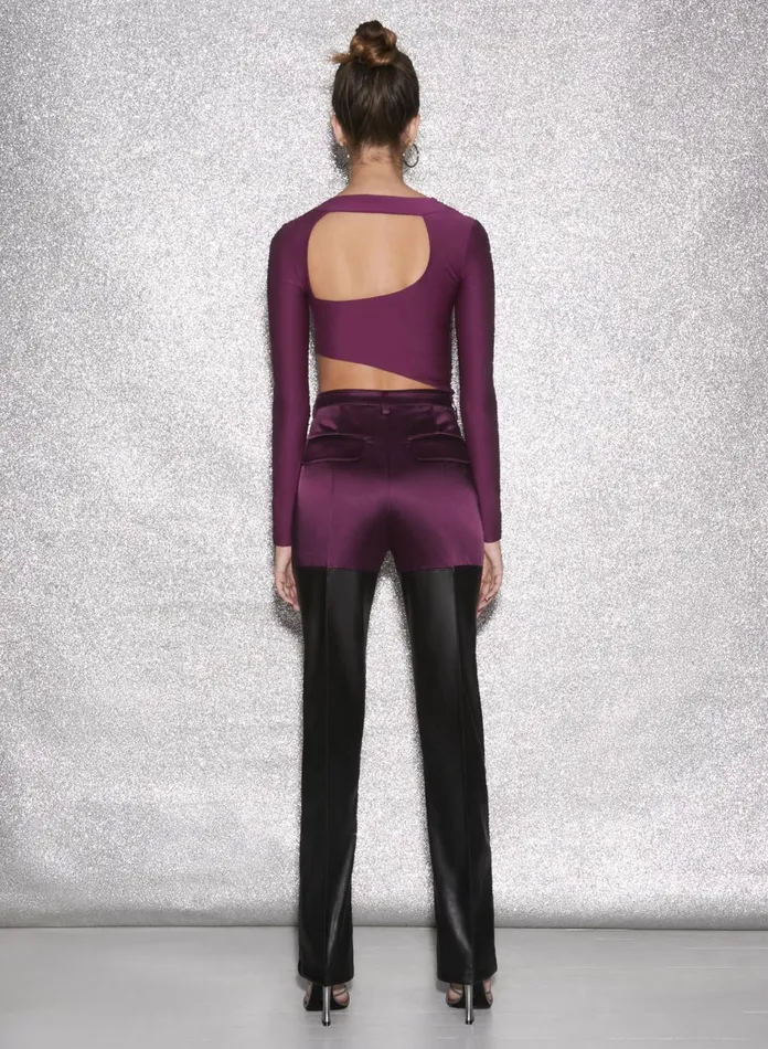 Fleur Du Mal Bodysuits Women Asymmetric Wrap Bodysuit Malbec Fleur Du Mal Bodysuits Women Asymmetric Wrap Bodysuit Malbec